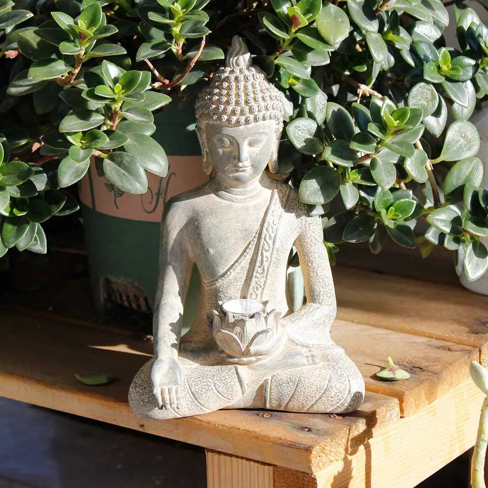 Buddha Statue with Solar Light Home Garden Decor Sitting Meditating Buddha Figurines for Outdoor Patio Yard Lawn Ornaments