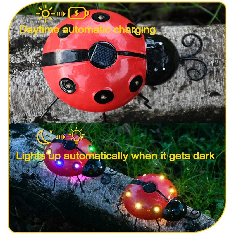 Outdoor Solar Ladybug Lamp Waterproof Garden Statue Wall Hanging Light Powered Light for Garden Outdoor Decetion LED Solar Lamp