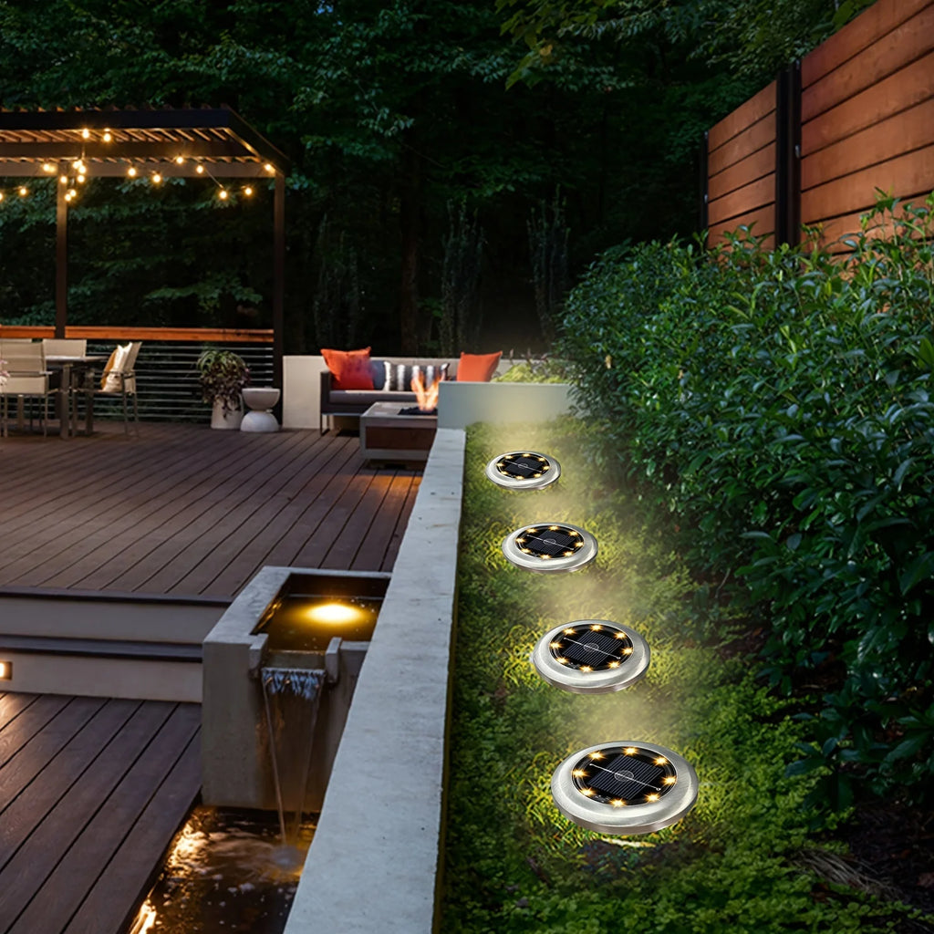 10Pcs Solar Ground Light Outdoor Waterproof 8LED Disk Light for Garden Pathway Yard Driveway Landscape Decorative In-Ground Lamp