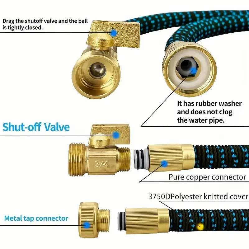 Garden Hose Expandable Magic Hose for Garden Watering and Cleaning, 3/4 ", Connector, Sprinkler Head, Watering Device, No Kinks